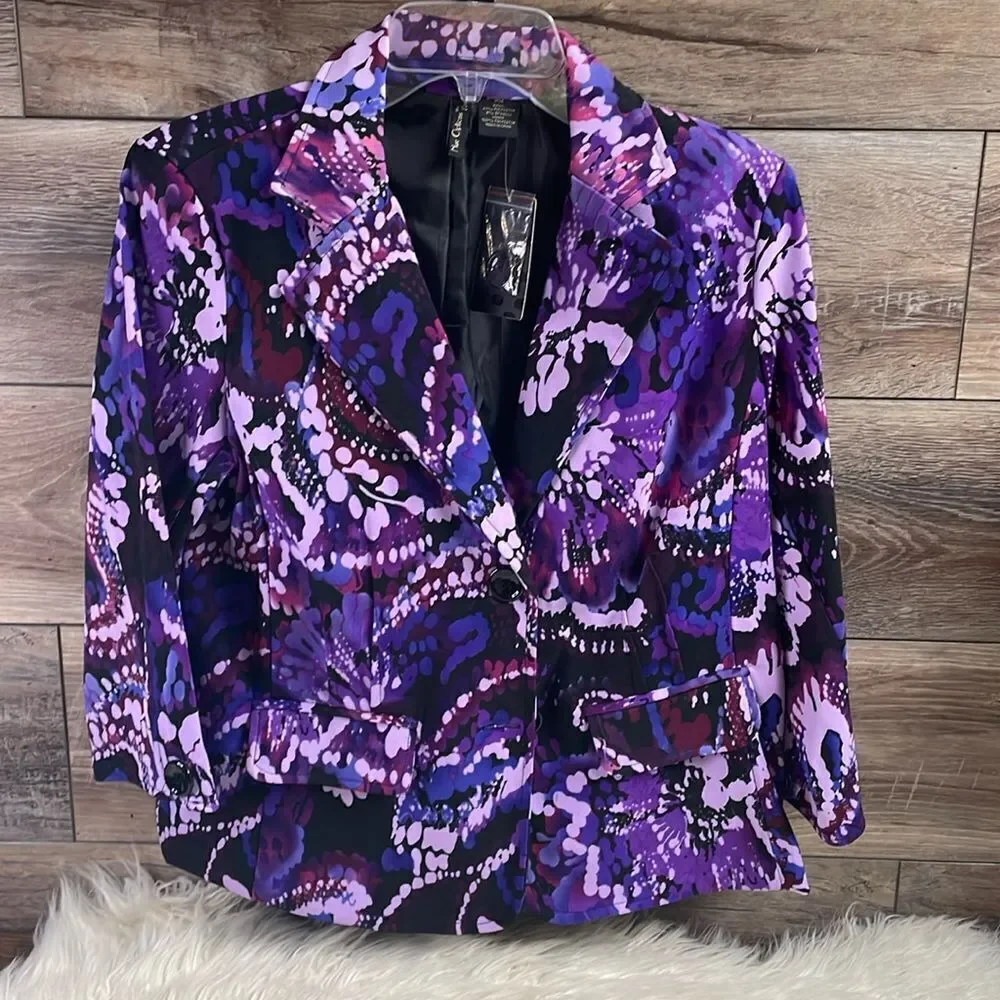 Nue Options Petites Cardigan Jacket Blazer, NWT, Size PM, Purple Floral - Picture 2 of 7